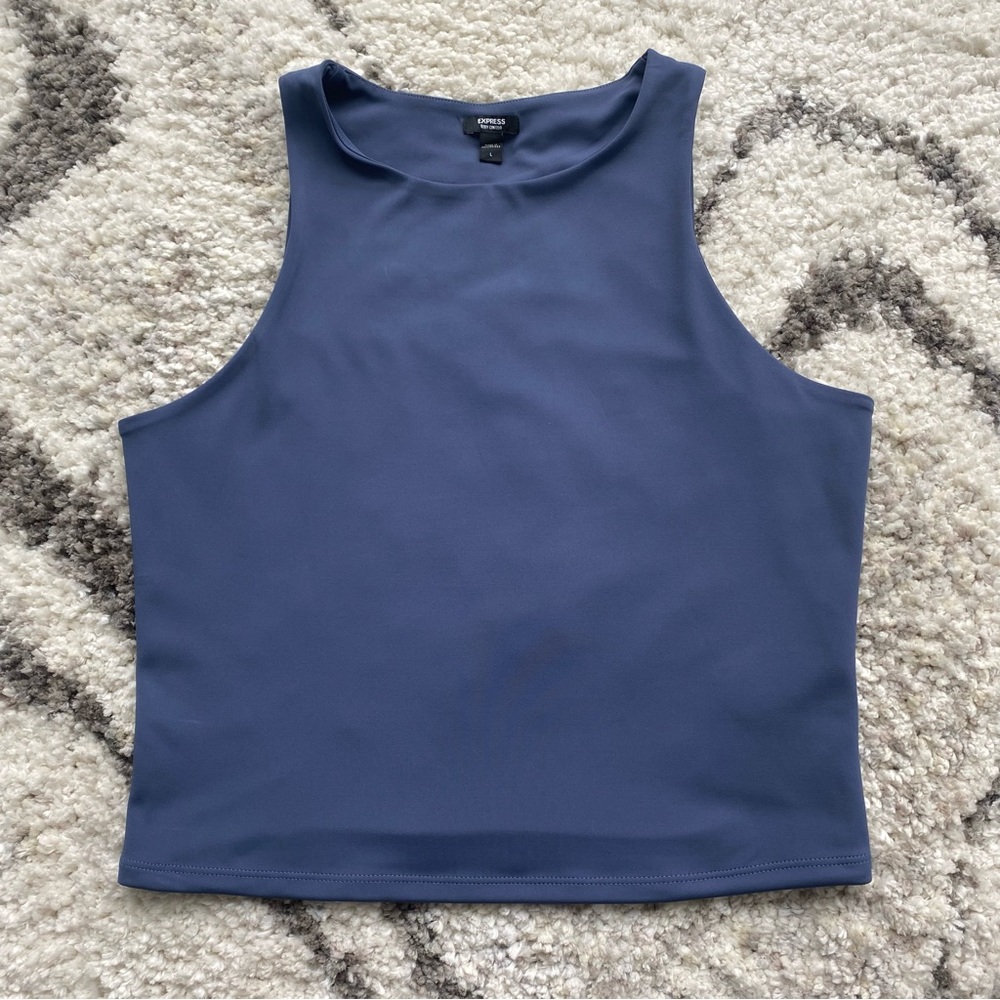 Express Cropped High Neck Tank in Blue Diamond